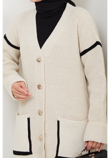 İlge Düğmeli Triko Hırka 1597 - Bej Bej