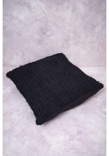 Peraluna Foam Pıllow Şifon Şerit Triko Yastık Kılıfı 45x45 Cm Siyah - Siyah