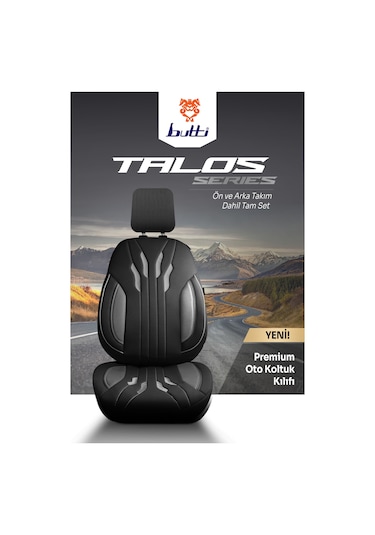 Siyah - Gri Garni Buttı Talos Serisi Premium Oto Koltuk Kılıfı Ortopedik Destekli, Ön Arka Tam Set, Aırbag Uyumlu