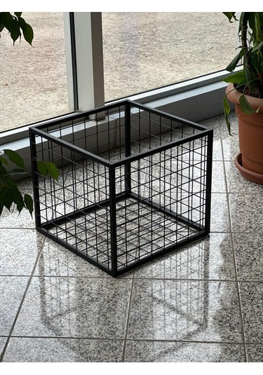 Metal Tel Kasa Sepet - Dekoratif, Taşınabilir Ürün Kasası, Sele Sepet 40x40 Cm H:20 Cm Siyah