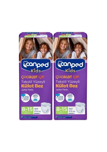 Canped Kids Çocuklar İçin Tekstil Yüzeyli Külot Bez 27-57 KG 8-15 Yaş 2 x 8 Adet