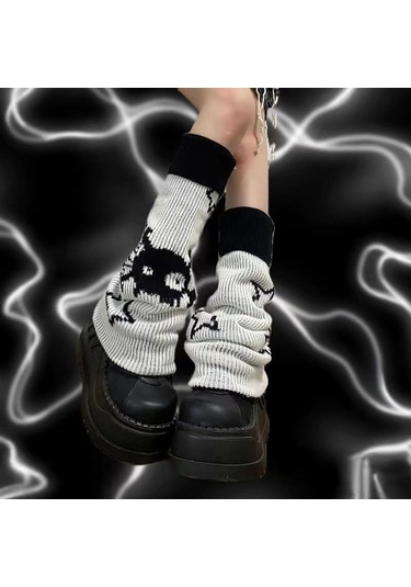 Padalink Çift Taraflı Yıldız Desenli Dikişli Polyester Kadın Bilek Çorabı Siyah-beyaz Kuzu Desenli Isı Sağlayıcı Bilekliği Siyah