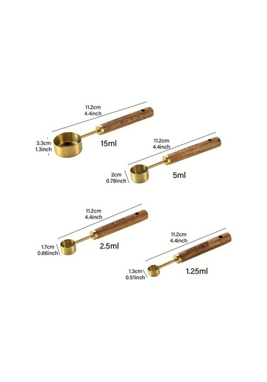 Ahşap Saplı Ölçü Kapları Kaşıkları Paslanmaz Çelik Kahve Ölçü Kaşığı Yeni Pişirme Aletleri Altın