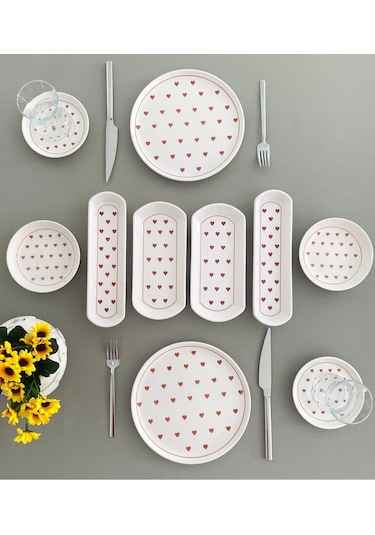 Love 2 Kişilik 10 Parça Kırmızı Kalp Model Kahvaltı Takımı Kırmızı