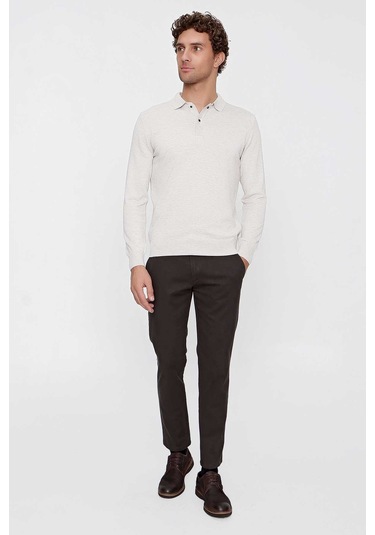 Basic Dinamik Fit Rahat Kesim Polo Yaka Triko Kazak 99kc017001653 Bej