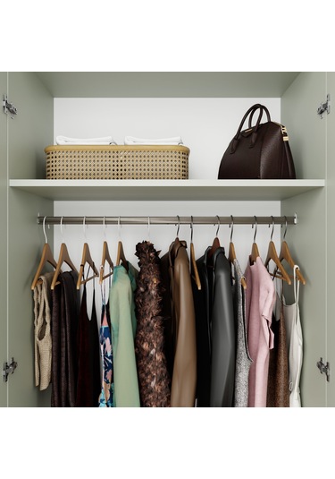 Lucas 6 Kapaklı,15 Raf Bölmeli Yüklük & Askılıklı Geniş Elbise Dolabı-gardırop Kül Yeşil Yeşil