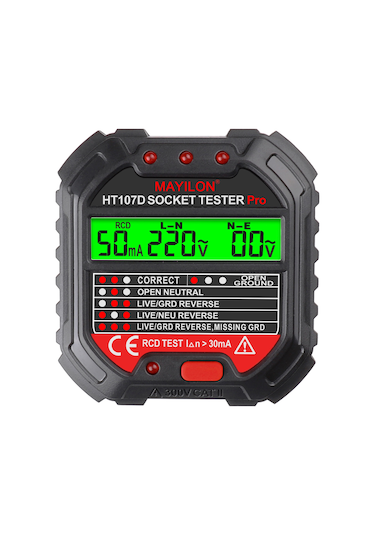 Geeroyoo Mayılon Avrupa Tipi Prizi Test Cihazı, 6 Led Işık Deseniyle Faza-nötr-yer Tel Polarity Ve Akımsızlık Tespiti, 90-250v Pil Yok