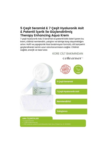 5 Seramid Ve 7 Hyaluronik Asit İçeren Nemlendirici Ve Yatıştırıcı Therapy Enhancing Aqua Krem