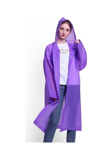 Unisex Kadın Ve Erkek Yağmurluk %100 Eva Çıtçıtlı Kapüşonlu Mor