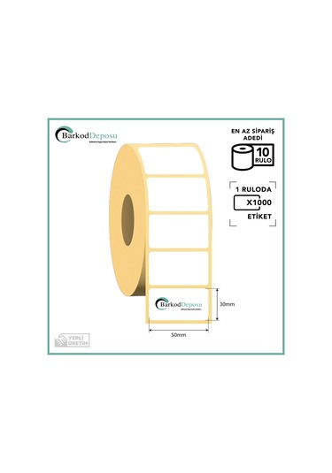 50x30 Termal Barkod Etiketi 1000 Sarım X 10 Rulo