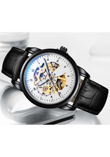 Mekanik Erkek Kol Saati Gerçek Deri Erkek Kol Saati Toptan Su Geçirmez Saat Erkek Öğrenci Kol Saati Işıldayan Altın