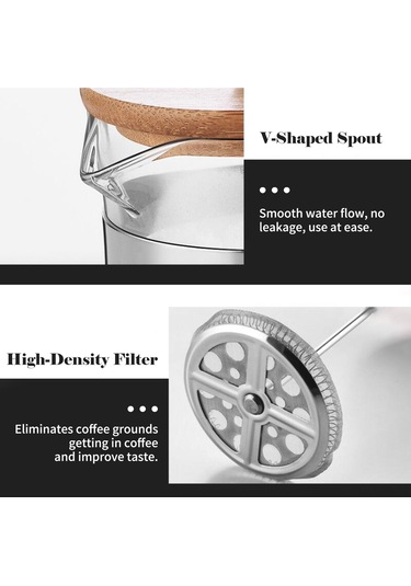 Mufunye 600ml Borosilikat Cam Fransız Presi: Ahşap Kollü, Çelik Filtreli, Kahve/çay Hazırlama, Kolay Temizleme Renkli