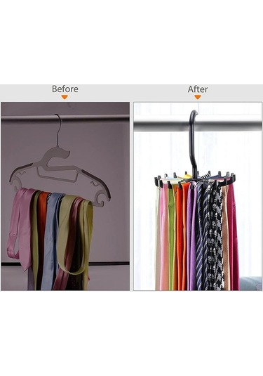 Siyah 360 Derece Dönen Kemer Rafı Boyun Kravat Askısı Depolama Askısı Kravat Kemer Boyun Tutucu Yerden Tasarruf 20 Kanca Elbise Askısı Siyah