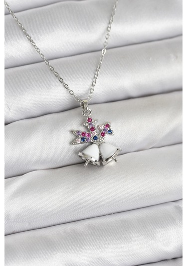 Zarif Boyunlar İçin Silver Çelik Zincir Chirtsmas Bell Yılbaşı Tema Kadın Kolye Metalik