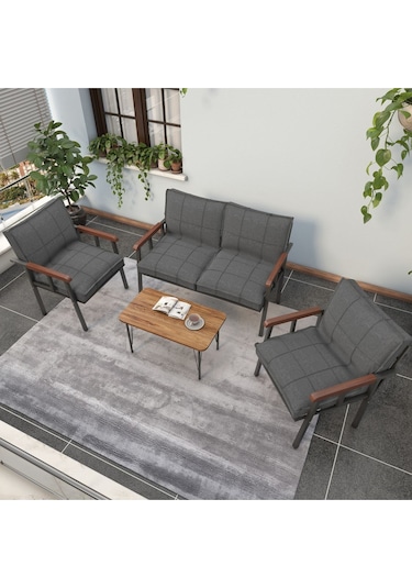 Modern Serisi Balkon, Bahçe, Cafe - Metal Kanepe Koltuk Takımı - 2+1+1 - Koyu Gri Koyu Gri Modern Serisi Balkon, Bahçe, Cafe - Metal Kanepe Koltuk Takımı - 2+1+1 - Koyu Gri Koyu Gri