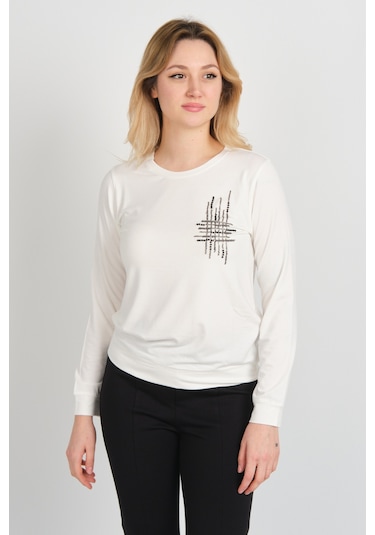 Sistas Kadın Taş Ve Boncuk Süslemeli Uzun Kollu Bluz 24589 Ekru Ekru