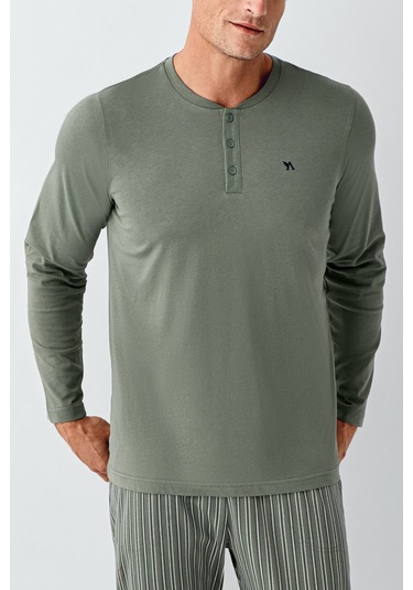 Arnetta 3013 Pamuk Uzun Kol Erkek Pijama Takımı V2 Yeşil