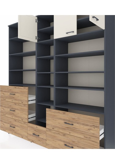 Hyperion Dolap 17 Raflı 6 Çekmeceli 3 Kapaklı 220x44x243 Antrasit-aytaşı/çam Aytası/atlas Çam