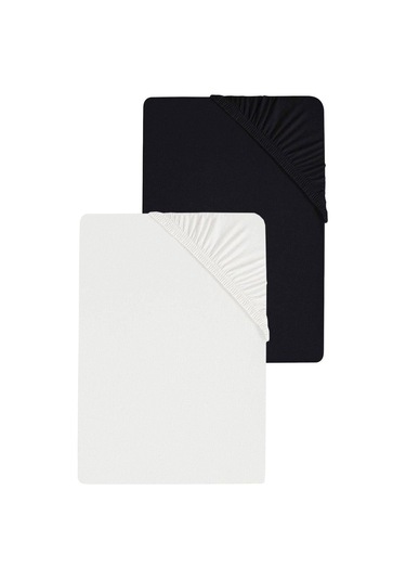 2 Adet Battal Boy Düz Pamuklu Çift Kişilik 200 X 200 Cm Lastikli Penye Çarşaf Siyah-beyaz Siyah - Beyaz