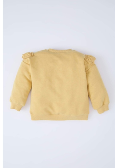 DeFacto Kız Bebek Bisiklet Yaka İçi Yumuşak Tüylü Sweatshirt D6678A524WNYL516 Sarı
