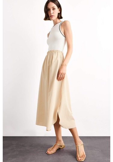 Defacto A Kesim Pamuklu Kolsuz Midi Elbise G1358ax25smer105 Ekru