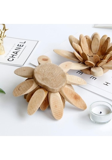 Pazly Suntek El Yapımı Ahşap Tea Light Lotus Mumluk - Tarif Edildiği Gibi Tarif Edildiği Gibi