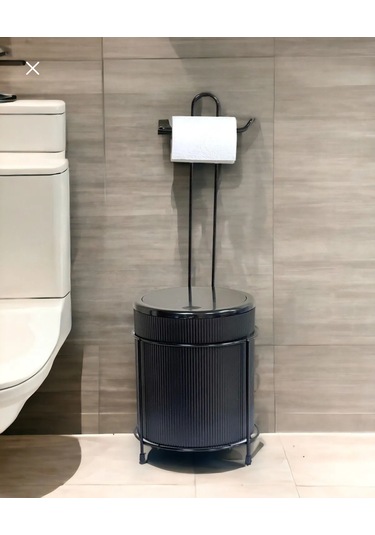 Kovalı Tuvalet Kağıtlığı, Çöp Kovalı Tuvalet Kağıdı, Banyo Çöp Kovası, Tuvalet Kağıtlığı Siyah