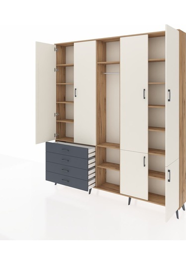 Arges Dolap 14 Raflı 4 Çekmeceli Tek Askılı 220x30x243 Çam-aytaşı/antrasit Aytası/antrasıt