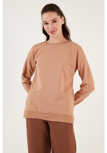 Lela Pamuklu Regular Fit Bisiklet Yaka Basic Bayan Sweat 5863569 Bisküvi