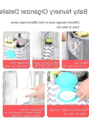 Novahub Bebek Yatağı Asılı Çanta, Gri Beyaz Dalga Desen, Pratik Saklama Çantası Çok Renkli