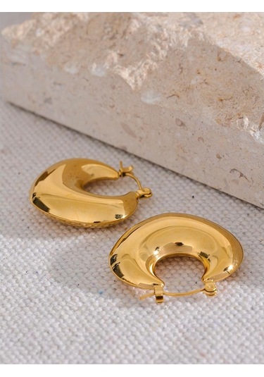 Eetit Paslanmaz Çelik Geometrik Tıknaz Sıradışı Hoop Küpeler Kadınlar İçin Altın Renk Pvd Doku Charm Şık Takı Altın