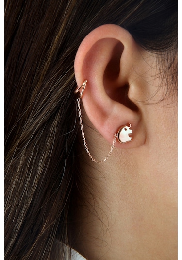 Argentum Concept 925 Ayar Gümüş Fil Figürlü Zincirli Rose Kıkırdak Küpe - K033501