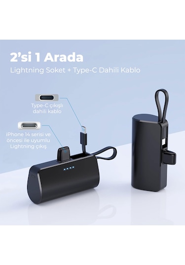Woyax By Deji Lightning Soketli Dahili Kablo Mini Powerbank