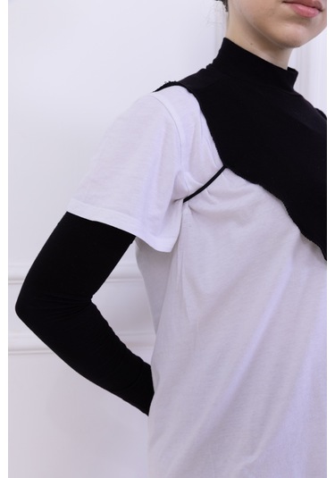 Boyunluk Ve Kolluk Seti Siyah - Balıkçı Yakalı Kadın Tesettür Penye Yarım Body Namaz Kolluğu Hijab Siyah