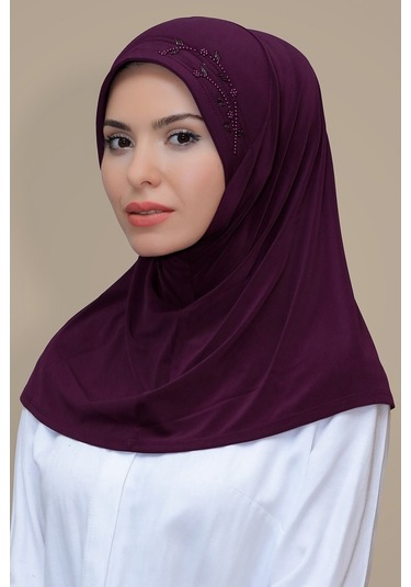 Mürdüm Pratik Hazır Geçmeli Tesettür Eşarp Sandy Kumaş Elişi Çiçe (545491199) Mürdüm