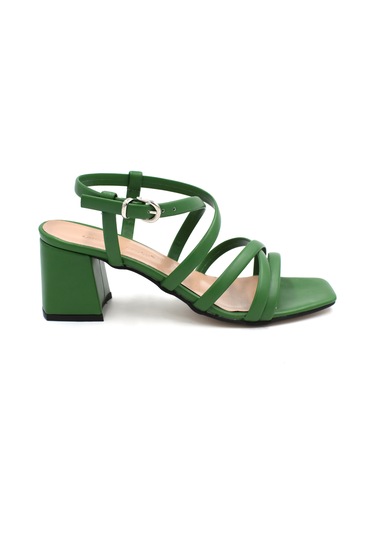 Beyaz London Biye Detaylı Topuklu Kadın Ayakkabı Yeşil Yeşil