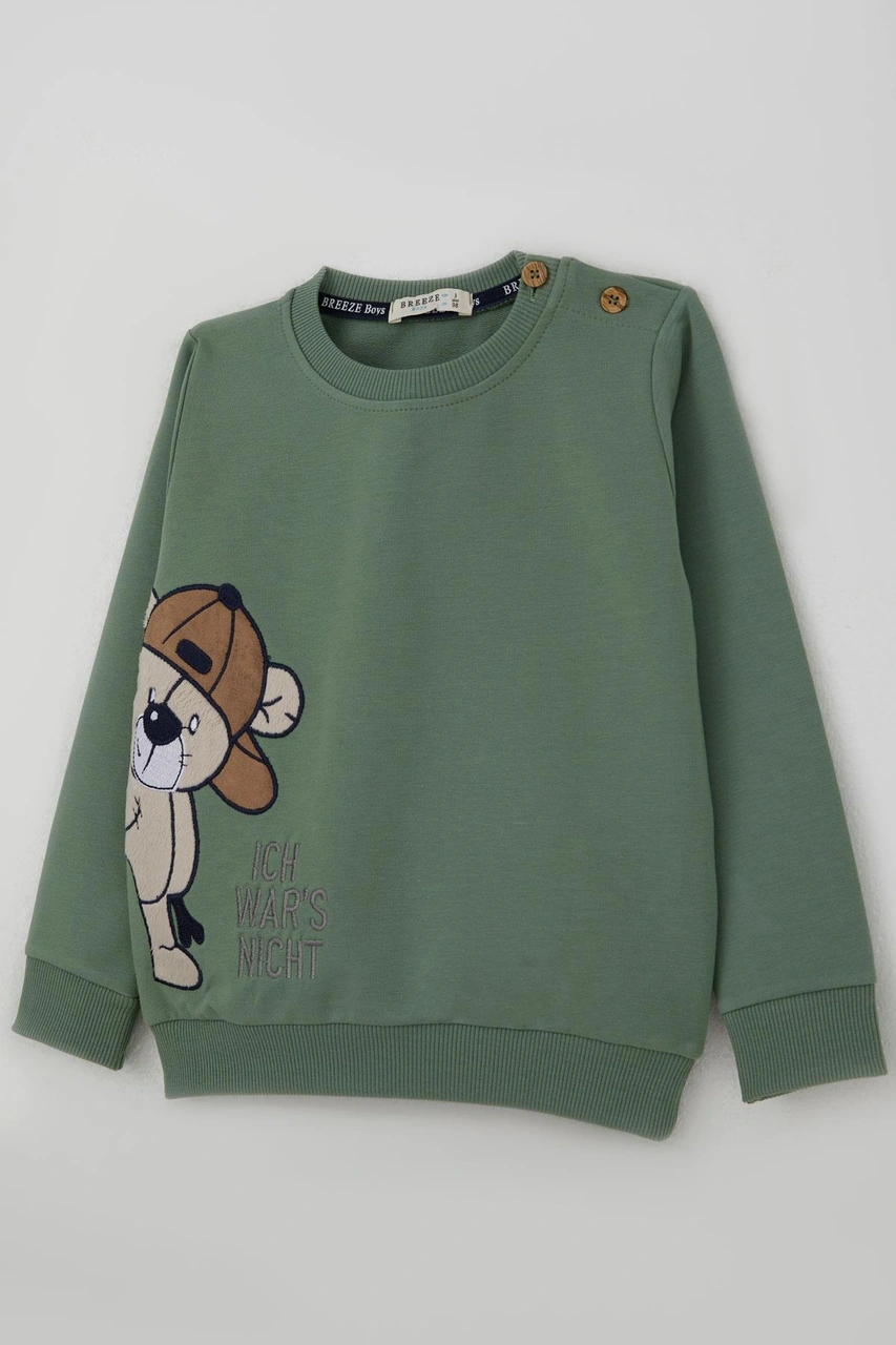 Breeze Erkek Çocuk Eşofman Takımı Sevimli Ayıcık Nakışlı 1-4 Yaş, Haki Yeşil Haki Yeşil