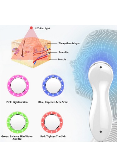 Hangfox Ev İçi El Tipi Radyo Frekanslı Cilt Bakımı Aleti - Mikroakım İçeri Aktarımı, 4 Renkli Işık Modu, 2 Seviye Güç Ayarı, Beyaz