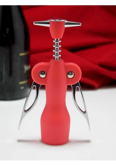 Paslanmaz Çelik Silikon Tirbuşon / Şarap Açacağı Kırmızı