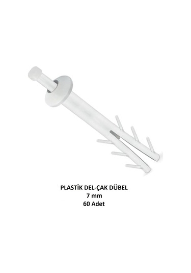 Plastik Çivili Korniş Dübeli, 7 Mm Del Çak Dübeli 60 Adet 7 MM