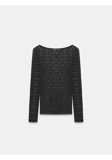Dilvin 32763 Kayık Yaka Dantel Top-siyah