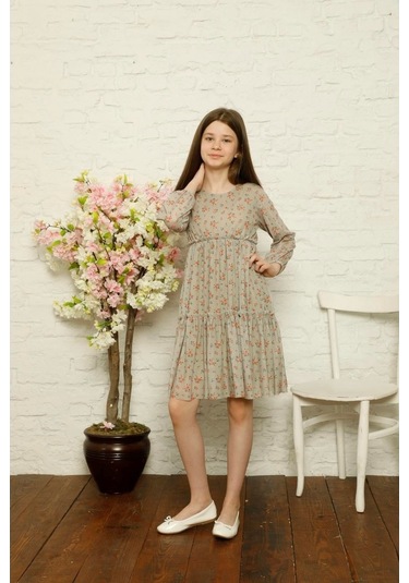 Aymeravm - Çiçek Desenli Kız Çocuk Elbise - Slf0204Ga Çok Renkli