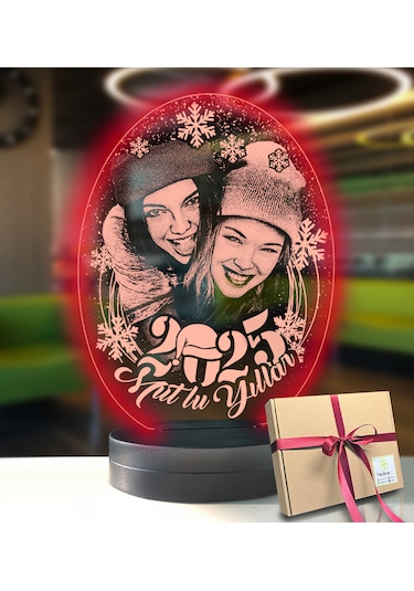 Yılbaşına Özel Resimli Oval 3d Modelli Gece Lambası