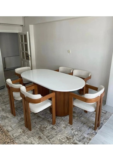 Bohem Masa Takımı T Sandalye Ahşap Masa Takımı 6 Kişilik Masa Sandalye Takımı İskandinav Takım Barok Ceviz