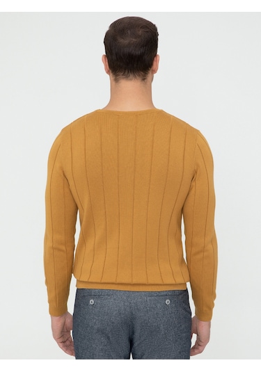 Cacharel Hardal Slim Fit Bisiklet Yaka Triko Kazak Sarı