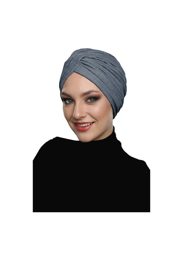 Çapraz Penye Astarlı Koyu Gri Hazır Türban Tesettür Havuz Bonesi Koyu Gri