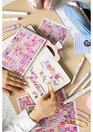 A5 18 Yaprak Harf Sticker Defteri Alfabe, Rakam Ve Noktalama İşaretleri Seti Çok Renkli