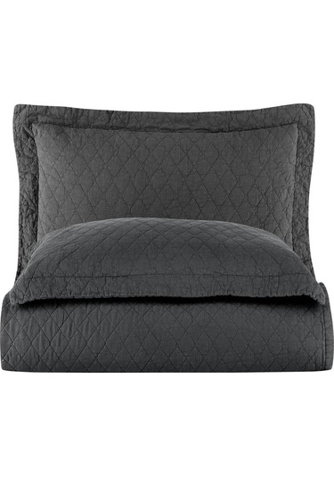 Este %100 Pamuk Parça Boyama Yatak Örtüsü Seti 180 X 260 Antrasit Bej