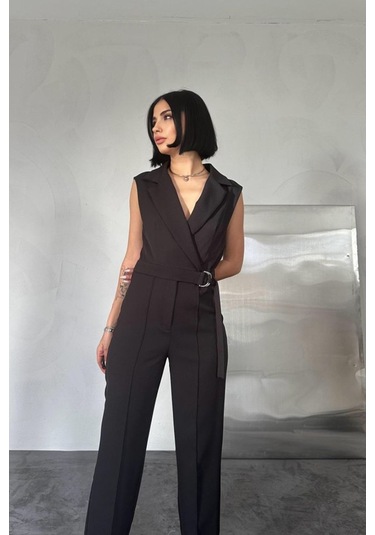 Siyah Sıfır Kol Atlas Tulum Siyah