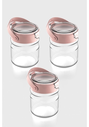 Renga Mono 900 Ml Pembe Kapaklı 3'lü Cam Kavanoz Seti 131064 Pembe